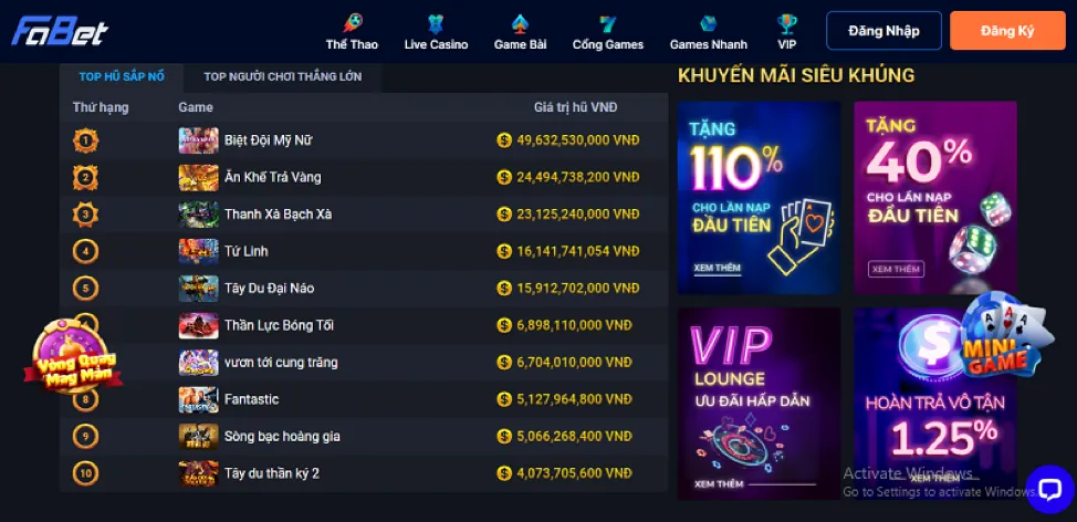 Tỷ lệ thưởng hấp dẫn